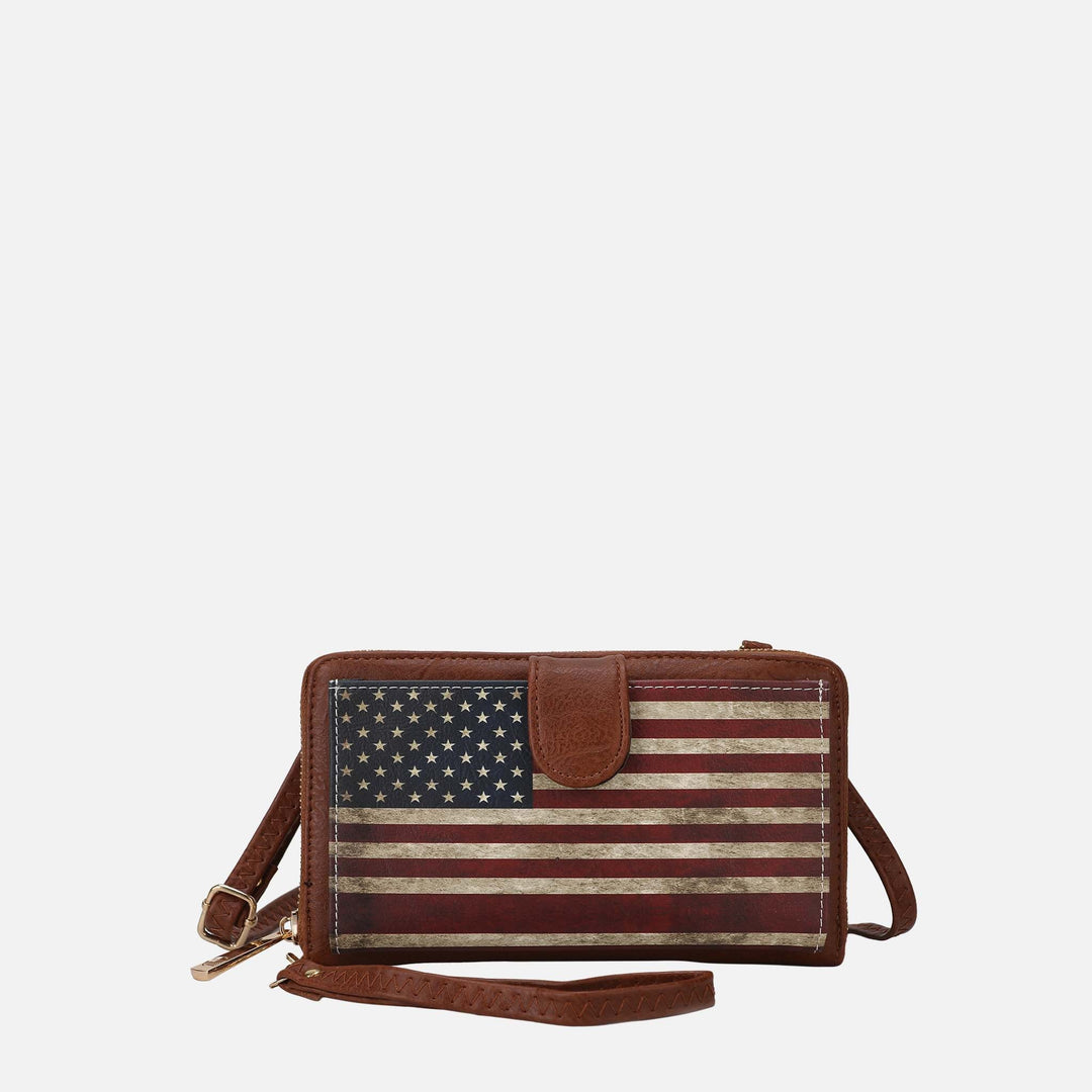 Chocolate MKF Collection By Mia K Kiara Printed Flag Phone Crossbody Bag
