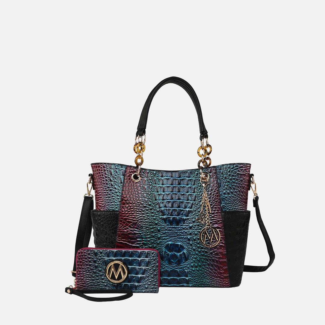 Croc Green MKF Collection By Mia K Bonita Croc Embossed Tote Bag And Set