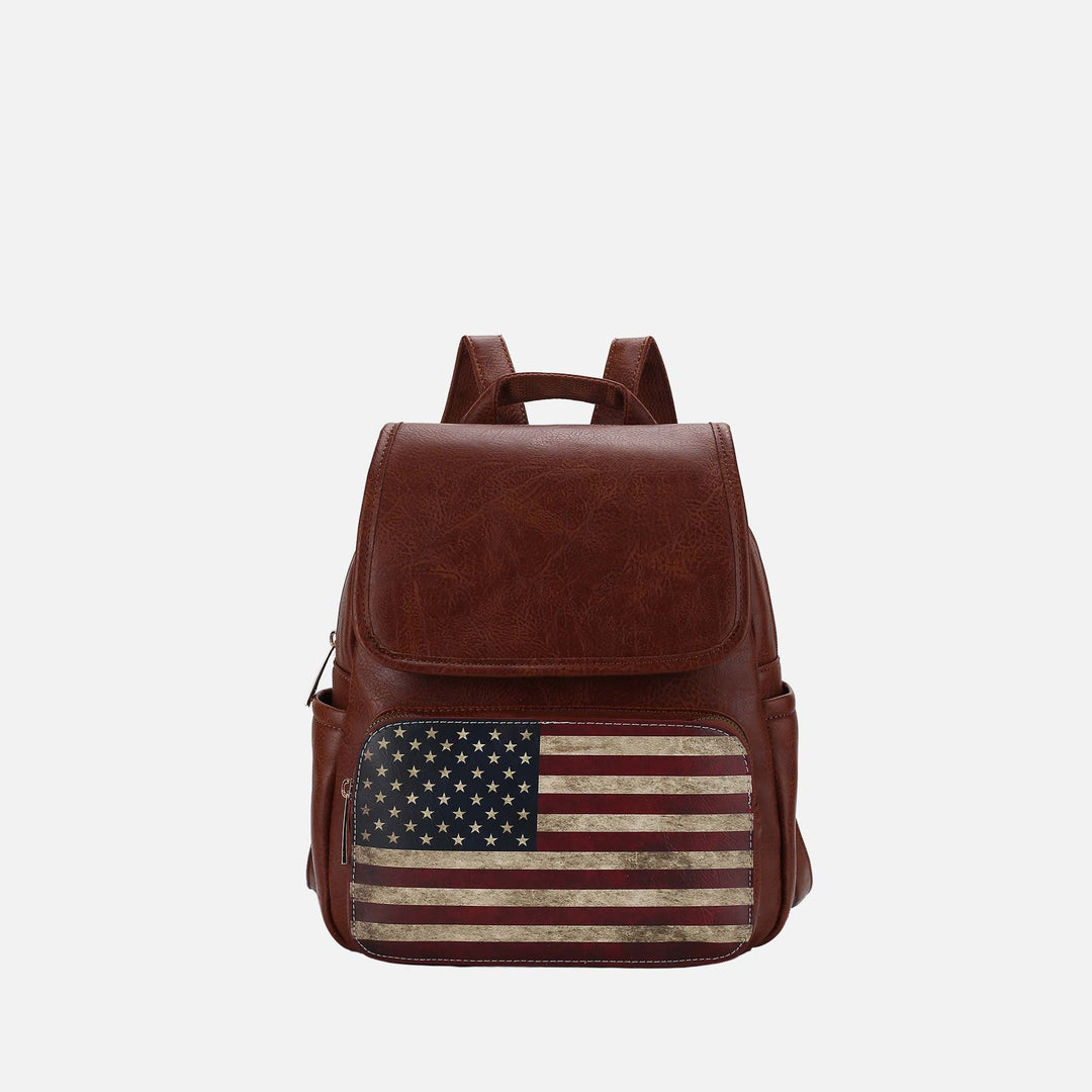 Chocolate MKF Collection By Mia K Regina Printed Flag Backpack