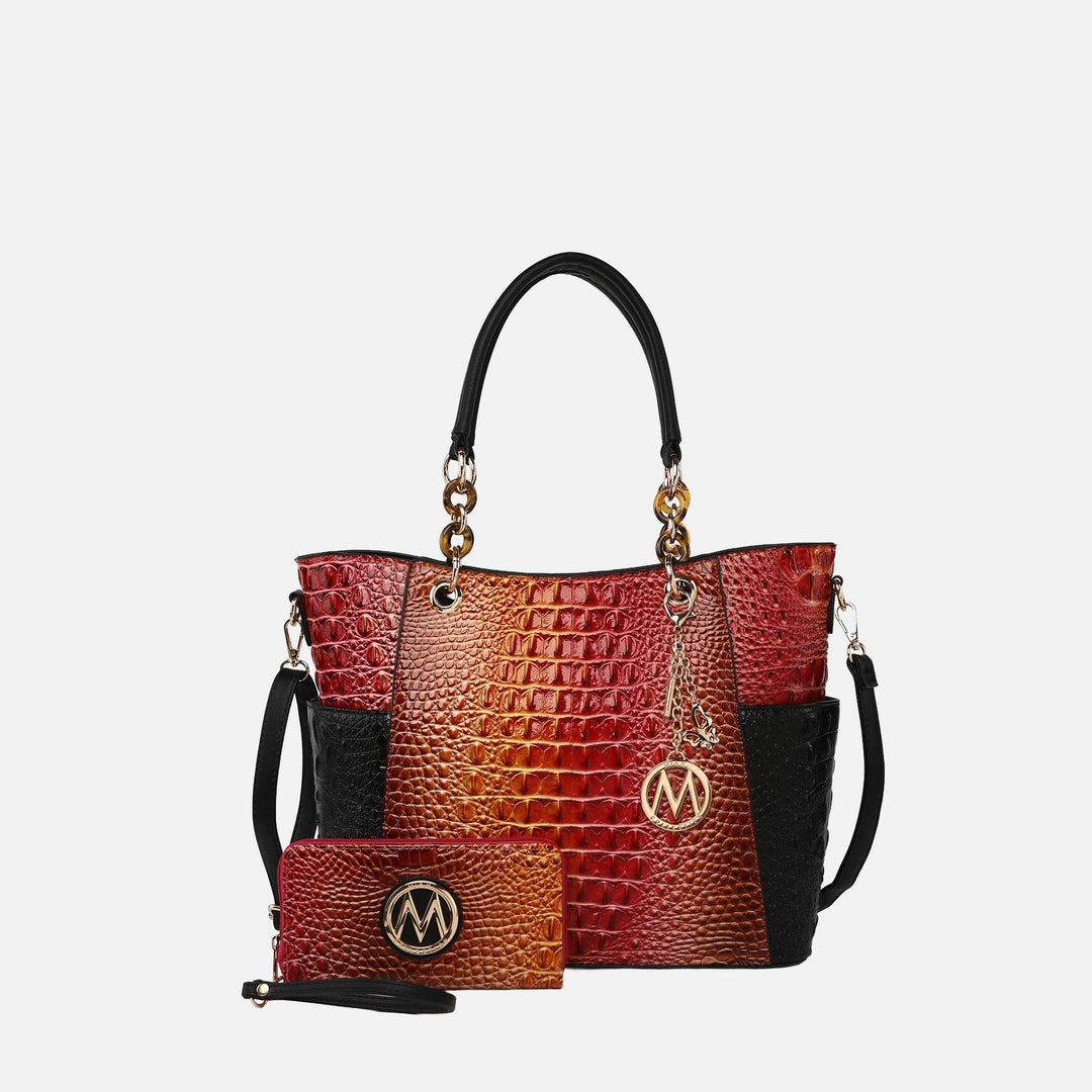 Croc Blue MKF Collection By Mia K Bonita Croc Embossed Tote Bag And Set