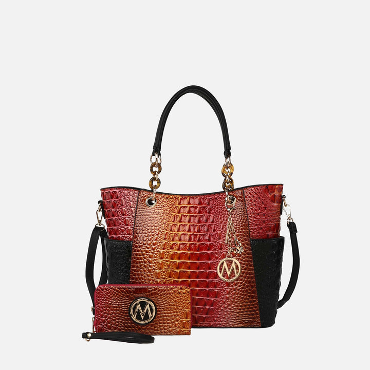 Croc Blue MKF Collection By Mia K Bonita Croc Embossed Tote Bag And Set