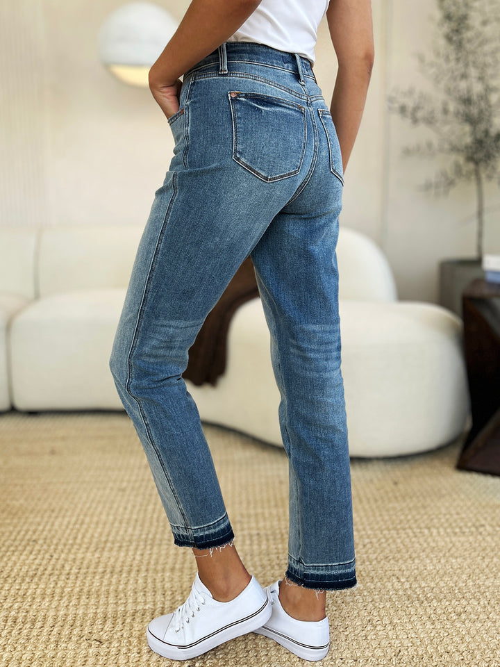Medium Judy Blue Full Size Mid Rise Rigid Magic Release Hem Jeans