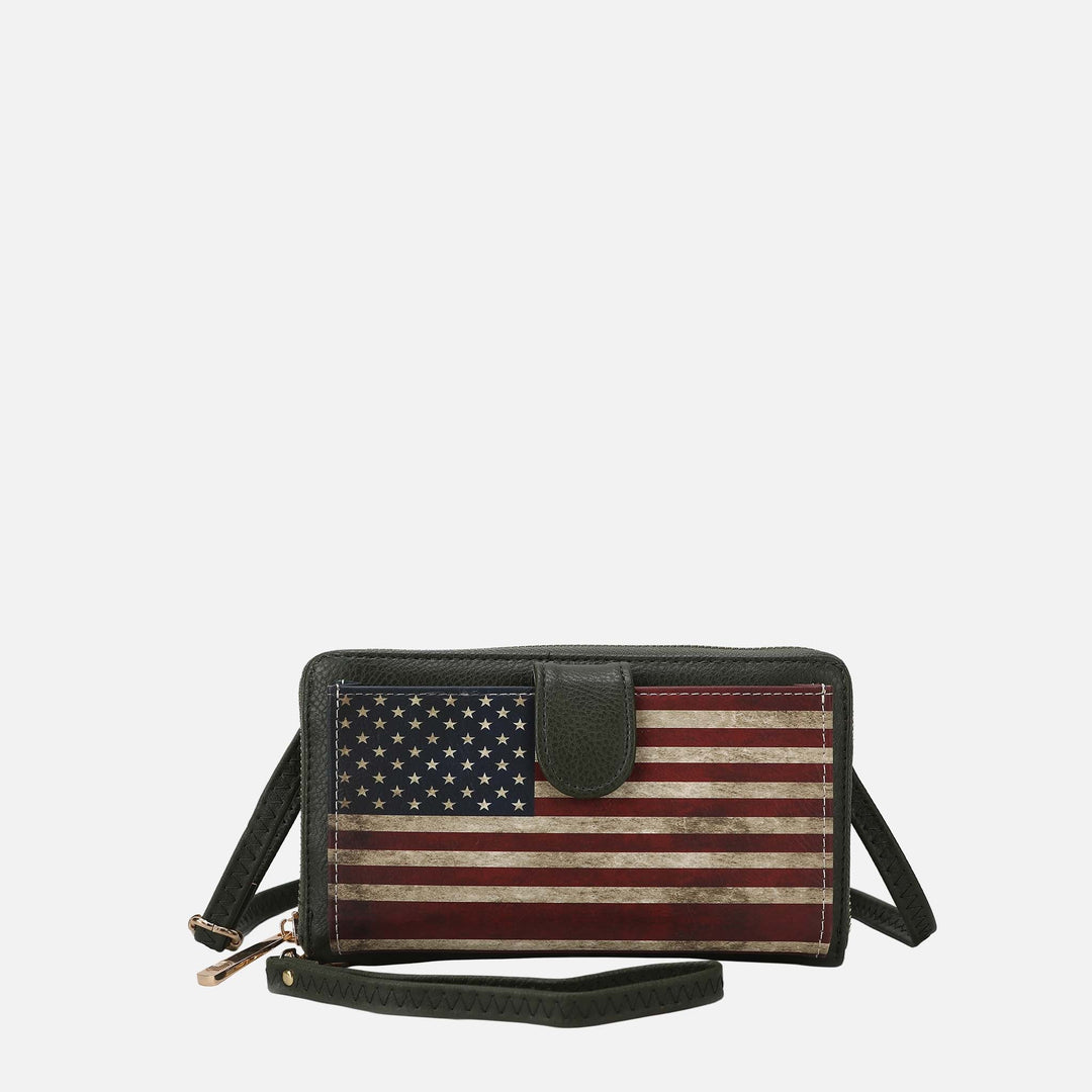 Navy MKF Collection By Mia K Kiara Printed Flag Phone Crossbody Bag