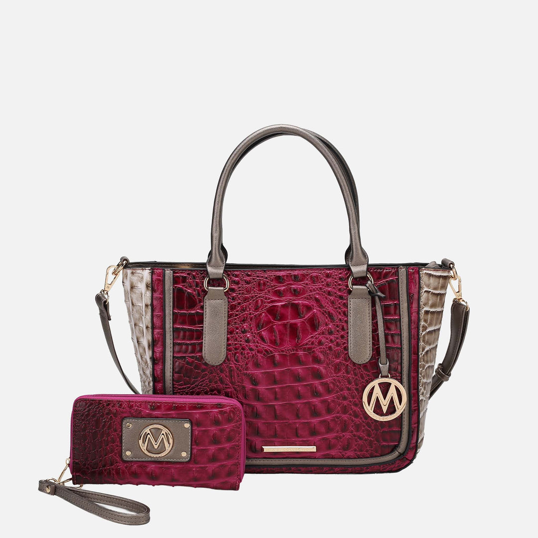 MKF Collection By Mia K Bonnie Croc Embossed Handbag And Set