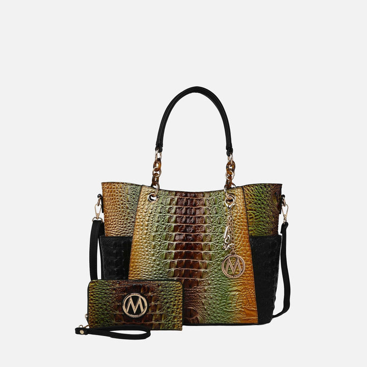 Croc Coral MKF Collection By Mia K Bonita Croc Embossed Tote Bag And Set