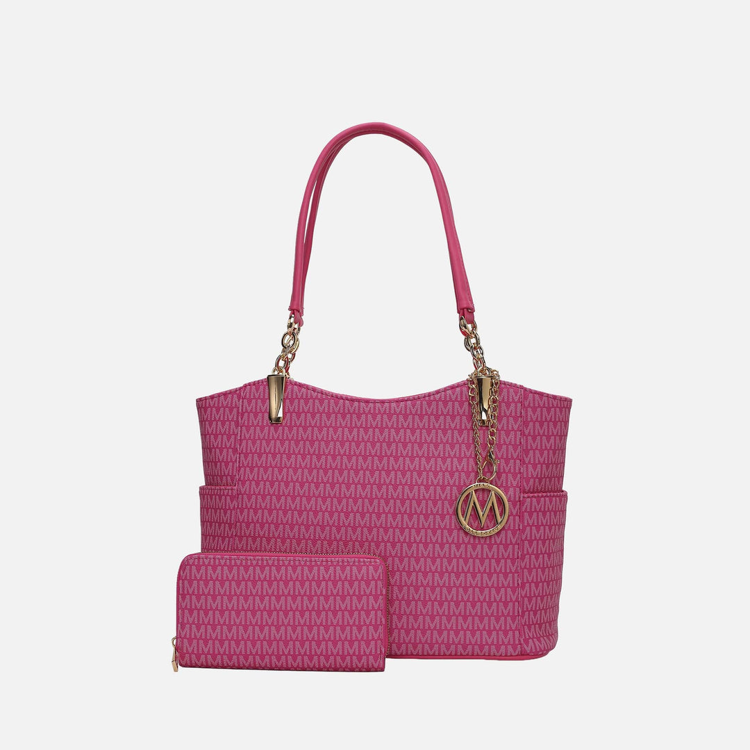 White MKF Collection By Mia K Savannah Signature Tote Bag And Wallet Set