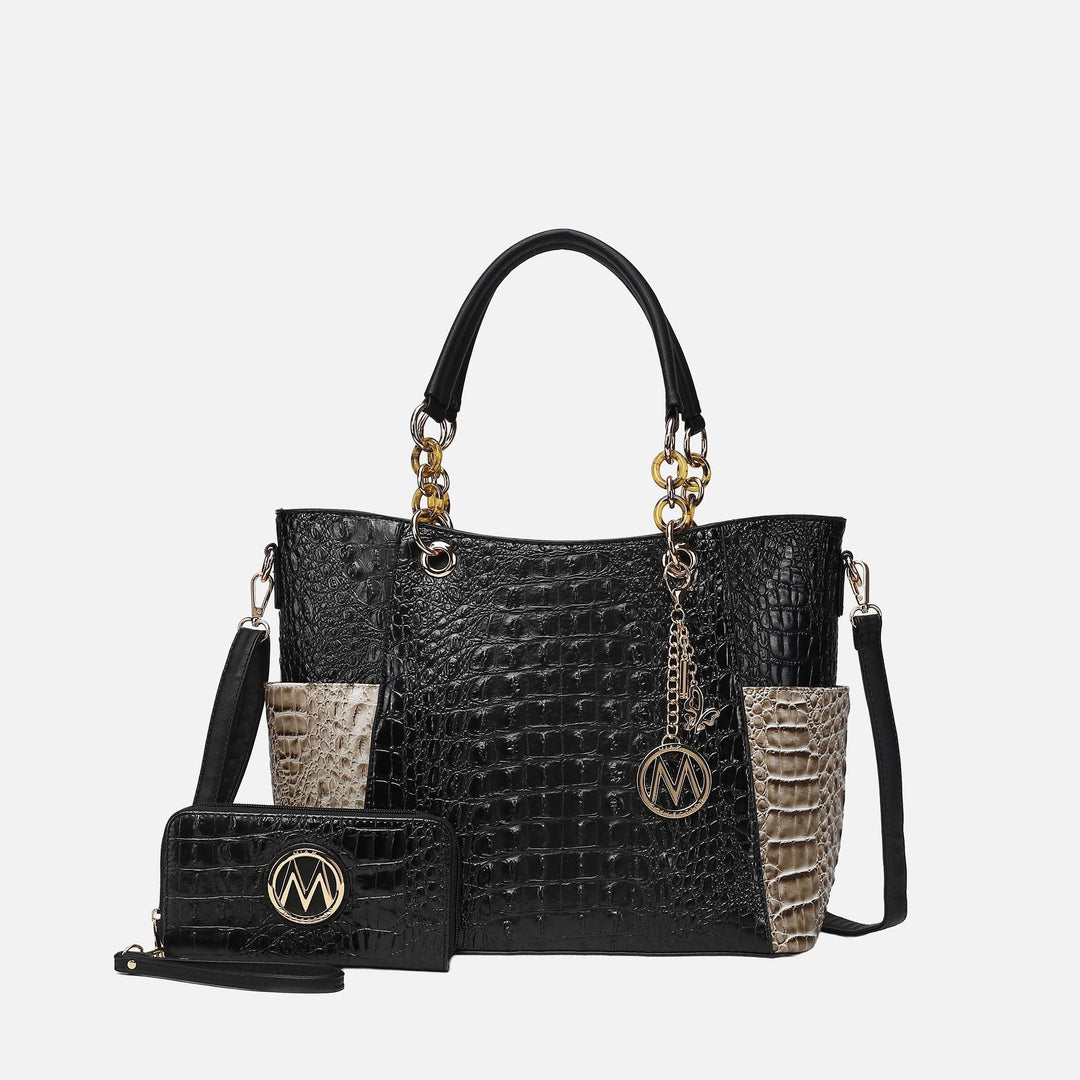 Croco Yellow MKF Collection By Mia K Merlina Tote Bag And Wallet Set 1