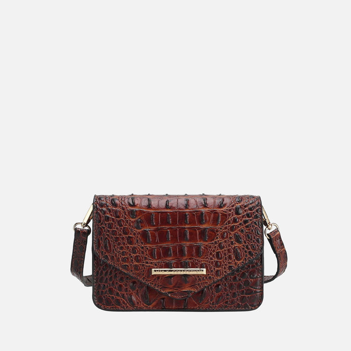 Croco Taupe MKF Collection By Mia K Vanta Solid Croc Saddle Bag