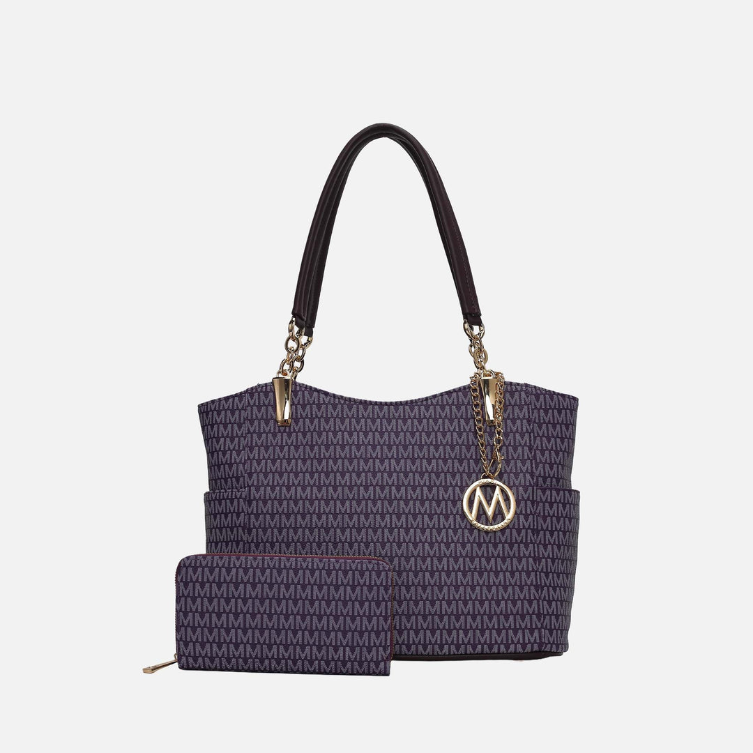Navy MKF Collection By Mia K Savannah Signature Tote Bag And Wallet Set