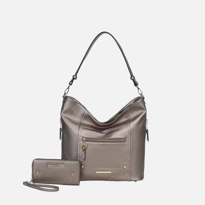 Pewter MKF Collection By Mia K Jordina 2 Pcs Shoulder Bag With Matching Wallet