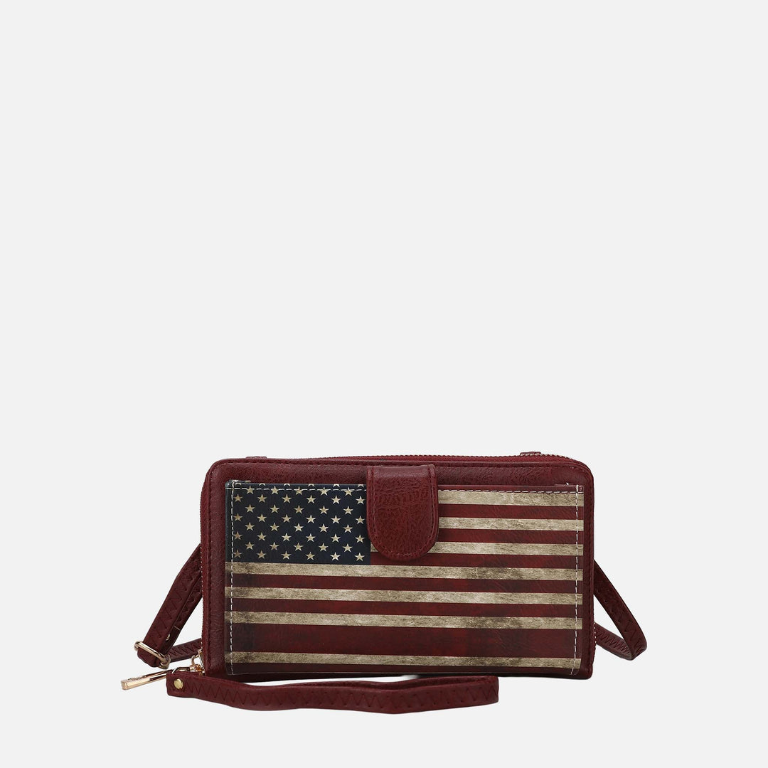Tan MKF Collection By Mia K Kiara Printed Flag Phone Crossbody Bag
