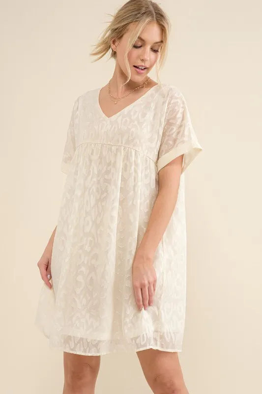 And The Why Woven Leopard Baby Doll Roll Sleeve Casual Dress 1