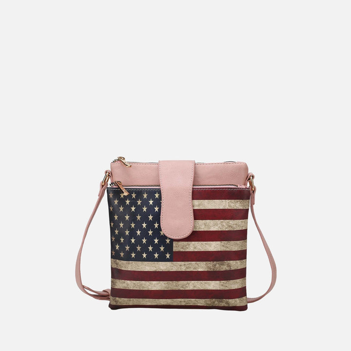 Tan MKF Collection By Mia K Josephine Printed Flag Crossbody Bag