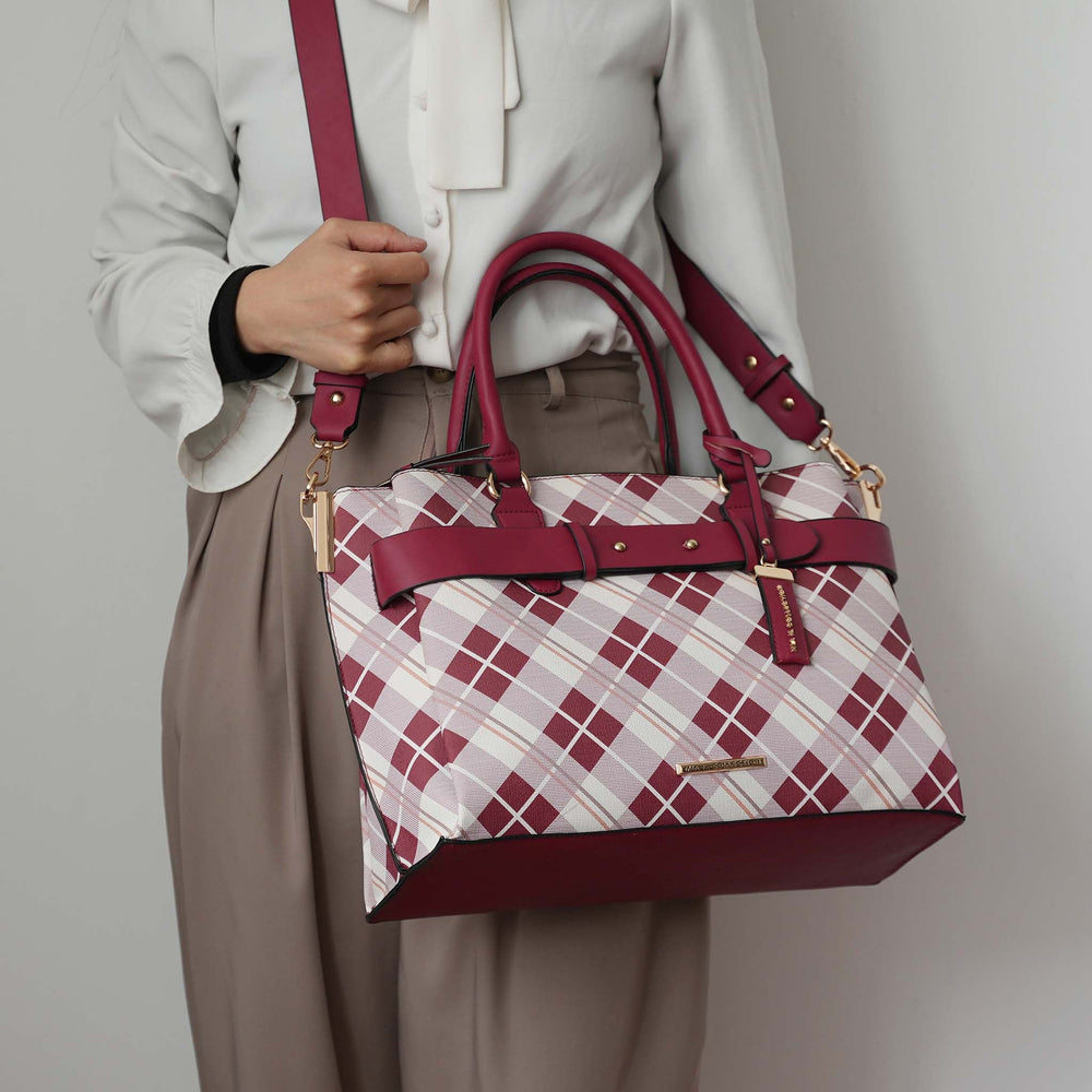 Burgundy MKF Collection By Mia K Vivian Plaid Shoulder Bag