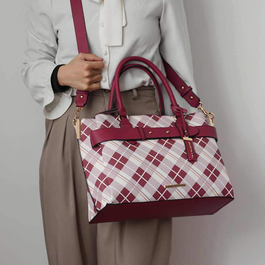Burgundy MKF Collection By Mia K Vivian Plaid Shoulder Bag