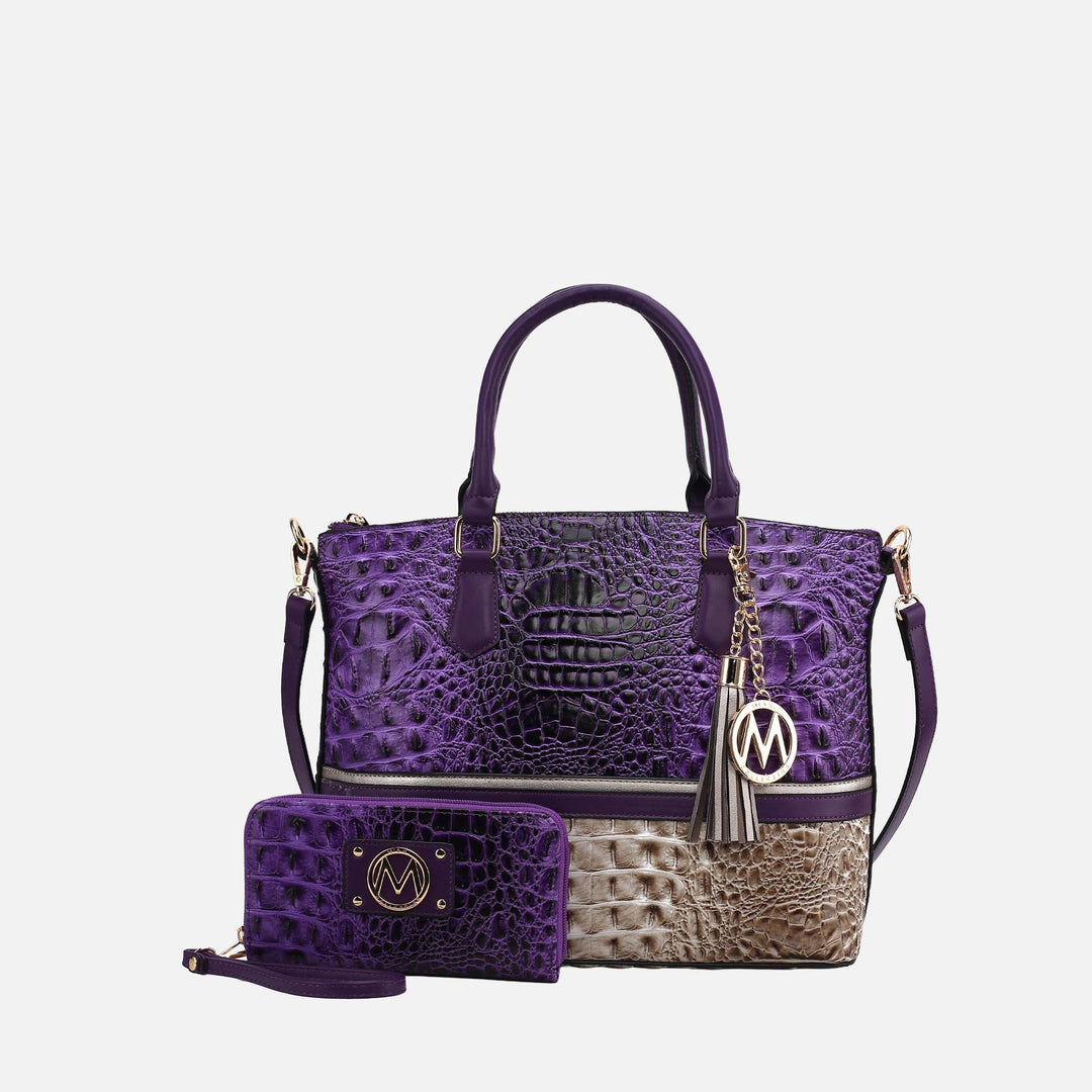 Croco Yellow MKF Collection By Mia K Autumn Tote Bag And Wallet Set