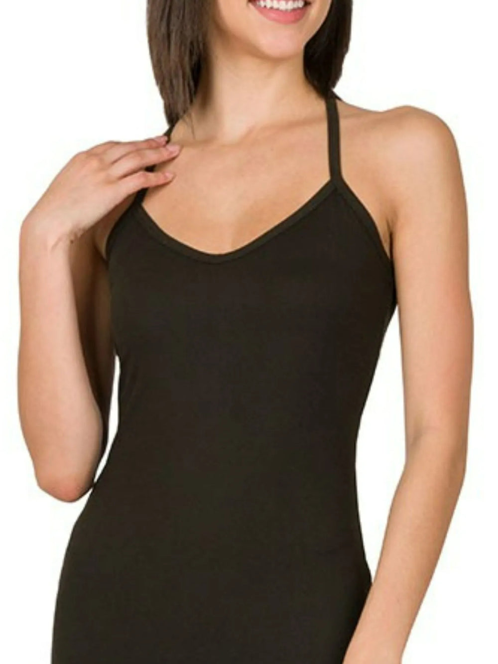 Black Zenana Brushed Dty Thin Strap Racerback V Neck Maxi Dress