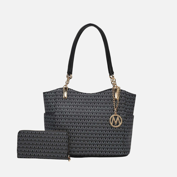 Indigo MKF Collection By Mia K Savannah Signature Tote Bag And Wallet Set