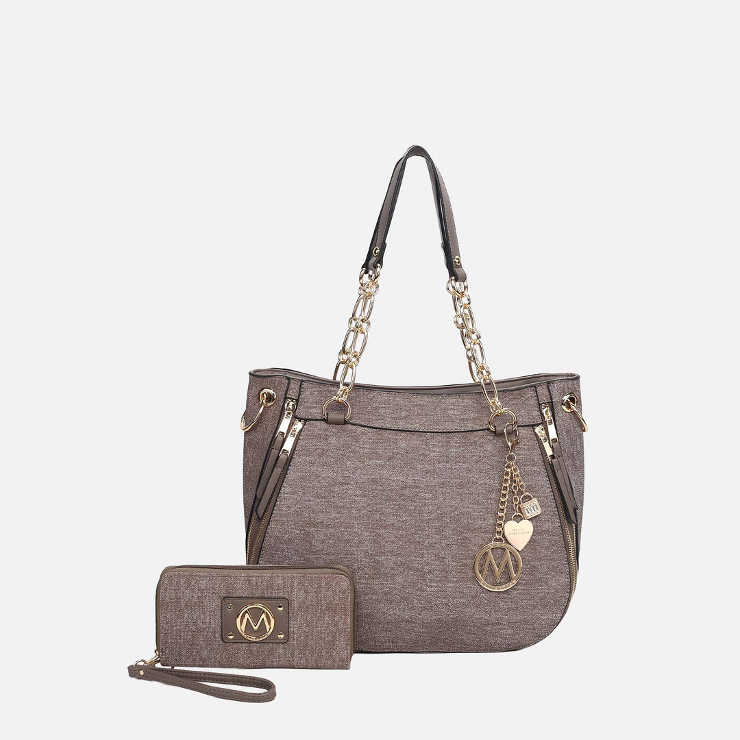 Khaki MKF Collection By Mia K Lina Ll Tote Bag And Wallet Set