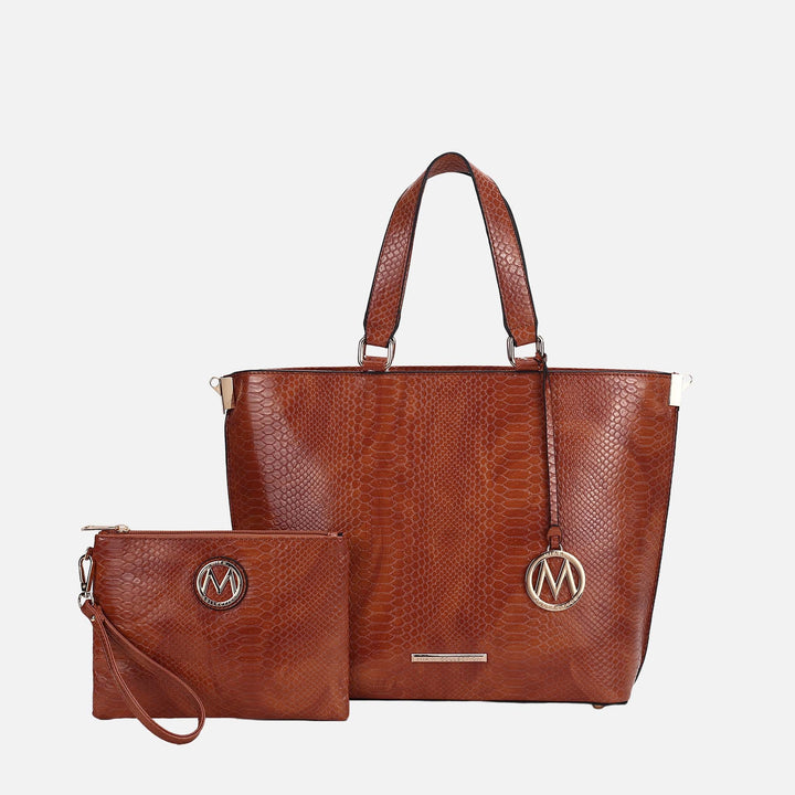 Black MKF Collection By Mia K Beryl Embossed Tote Bag And Wristlet Set