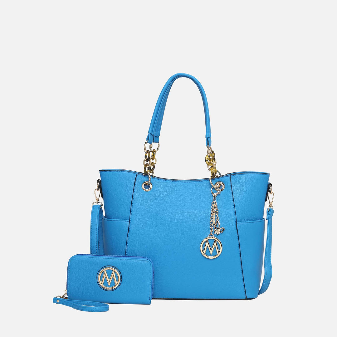 Denim Blue MKF Collection By Mia K Bonita Tote Bag And Wallet Set