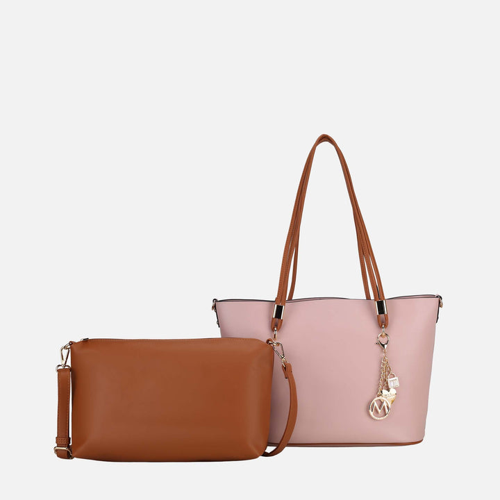 Grey MKF Collection By Mia K Malay Tote Bag And Cosmetic Pouch Set