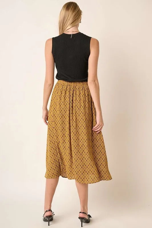 Mustard Mittoshop Printed Midi Skirt 1