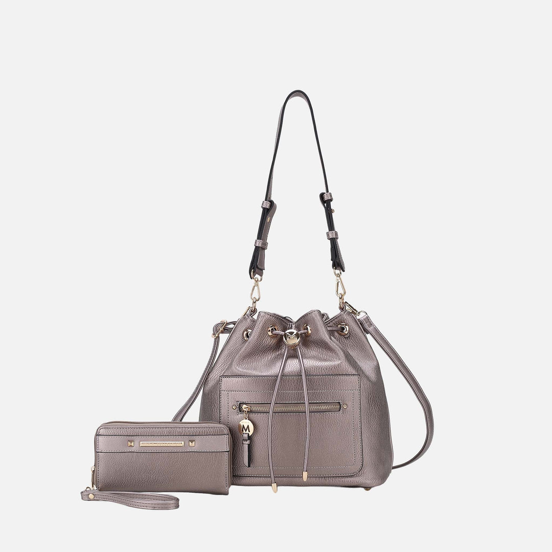 Pewter MKF Collection By Mia K Larissa Bucket Bag And Wallet Set
