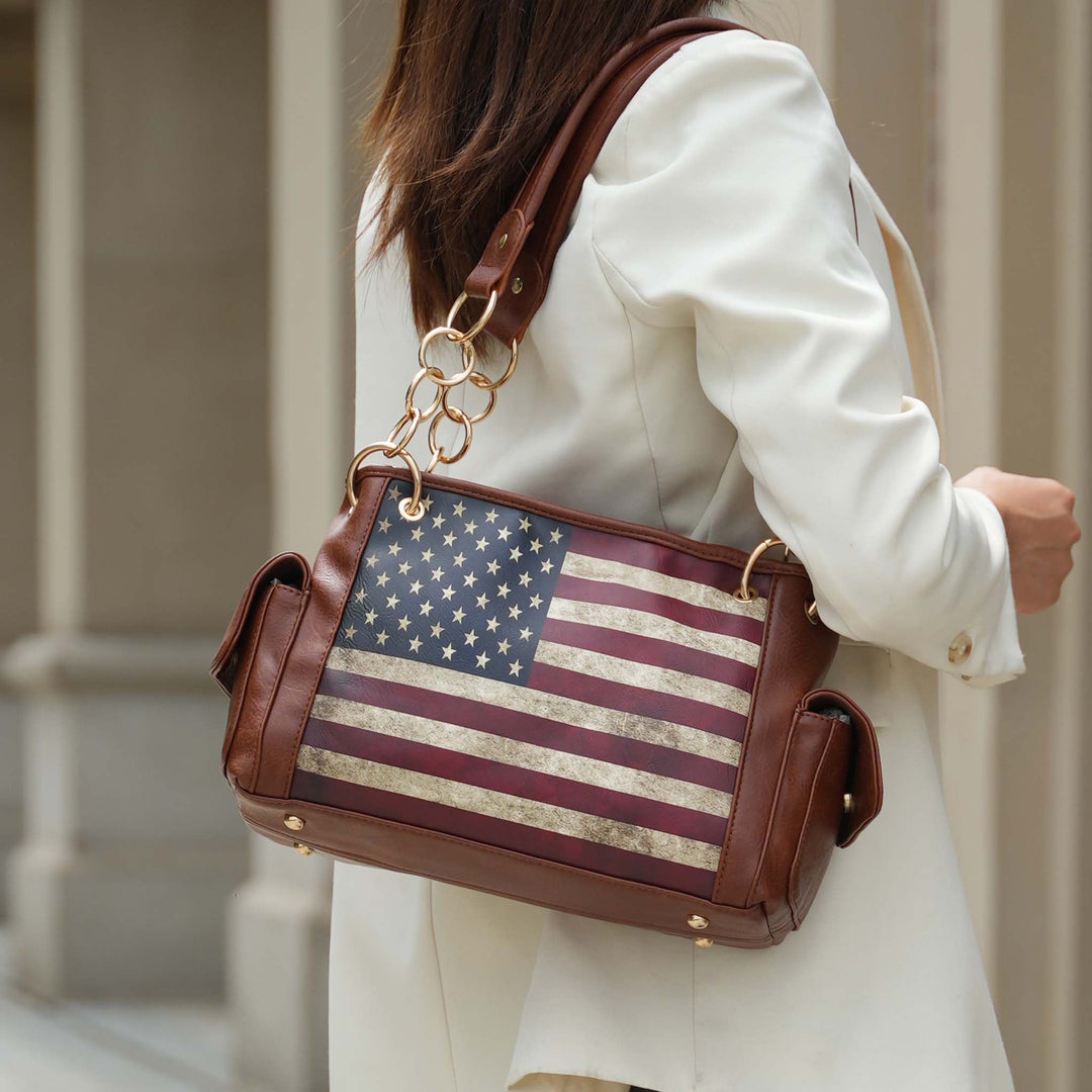Black MKF Collection By Mia K Alaina Printed Flag Shoulder Bag