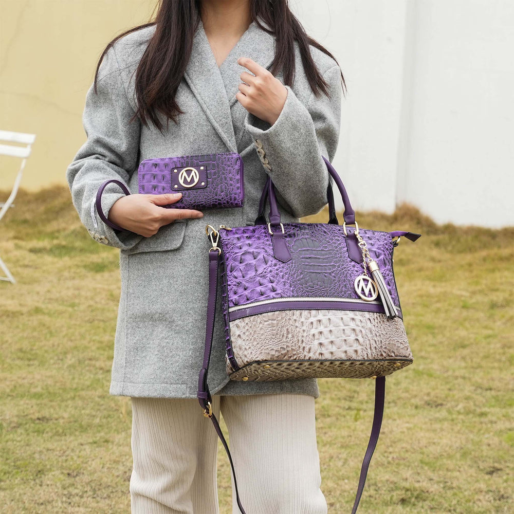 Croco Black MKF Collection By Mia K Autumn Tote Bag And Wallet Set