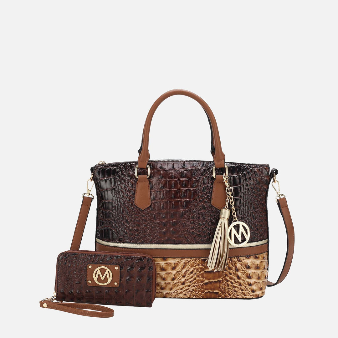 Croco Charcoal MKF Collection By Mia K Autumn Tote Bag And Wallet Set