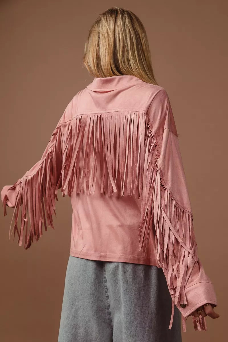 Bibi Suede Fringe Long Sleeve Jacket 1