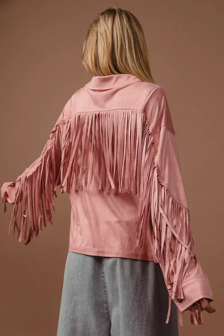 Bibi Suede Fringe Long Sleeve Jacket 1