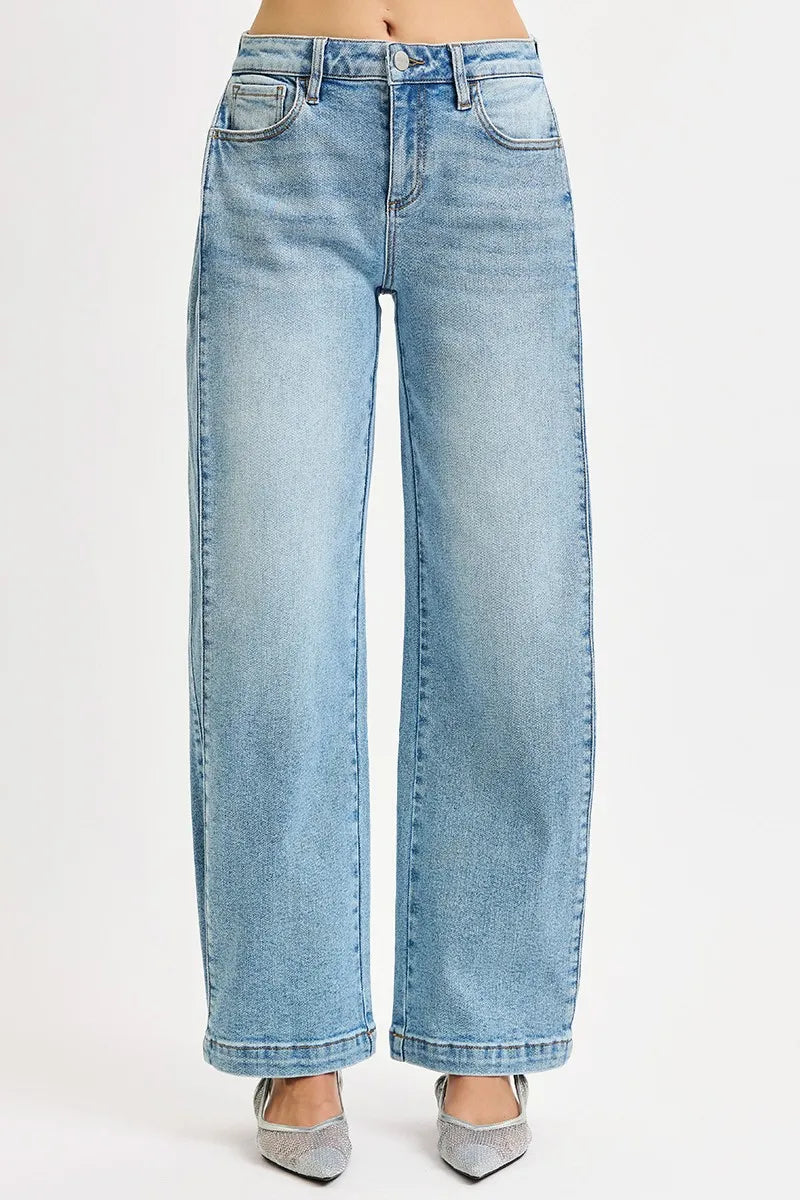 Medium Risen Mid Rise Wide Barrel Transferable Leg Snap Jeans