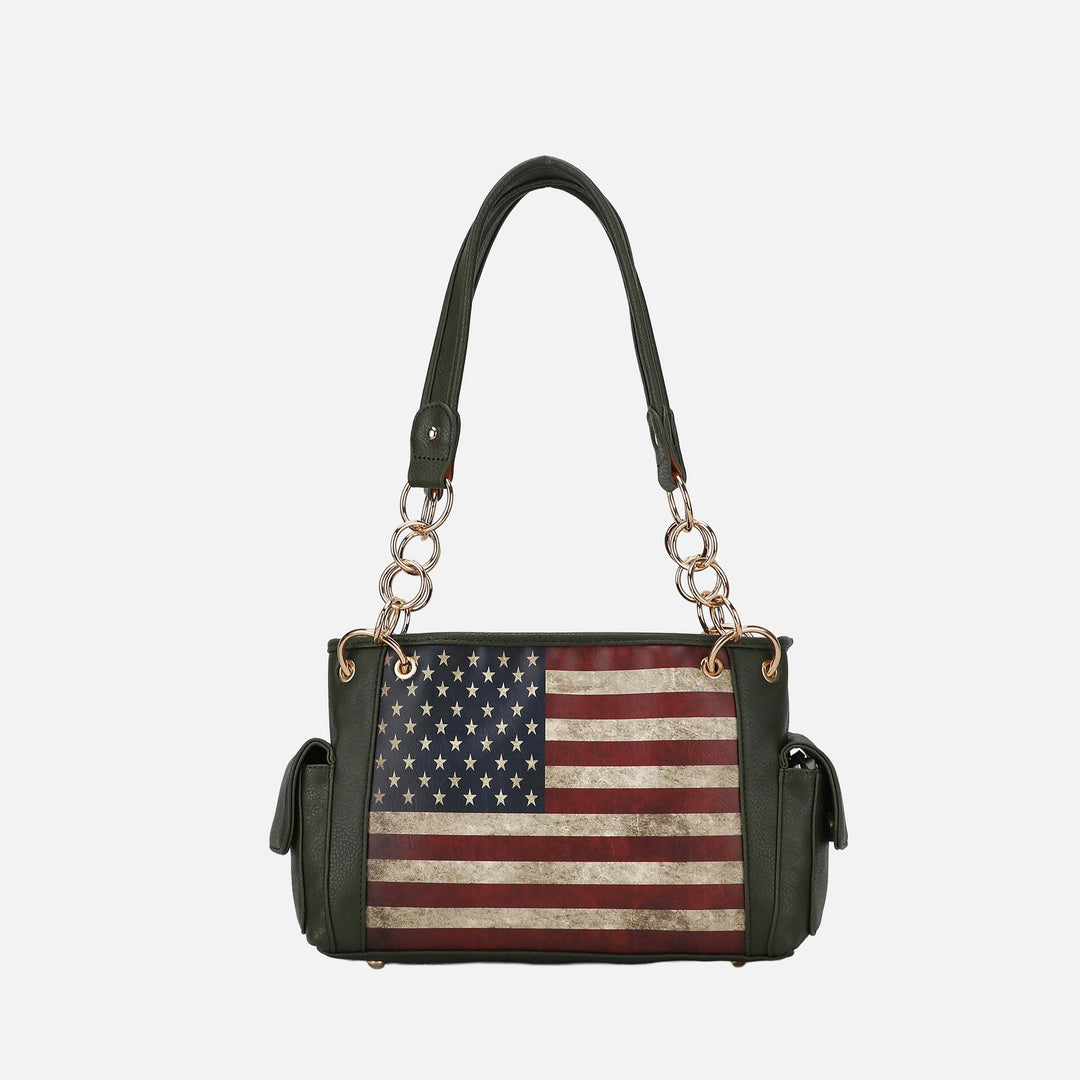 Taupe MKF Collection By Mia K Alaina Printed Flag Shoulder Bag