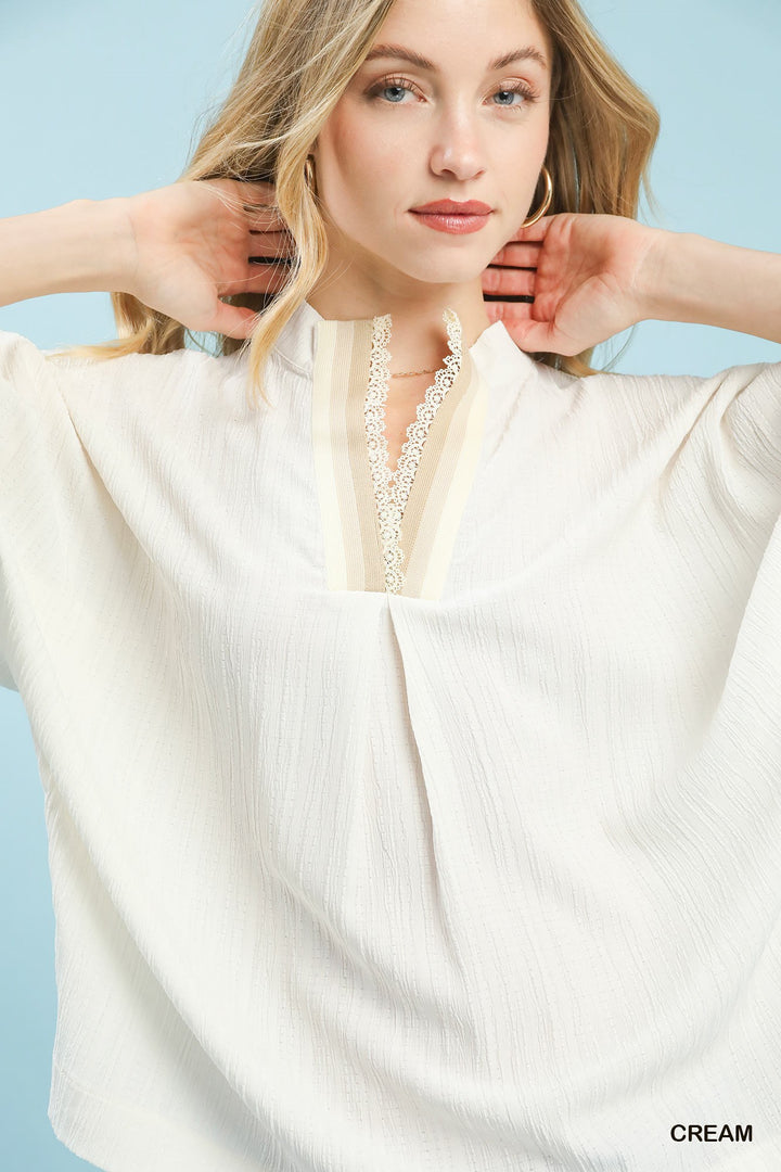 Umgee Textured V Neck Blouse 1