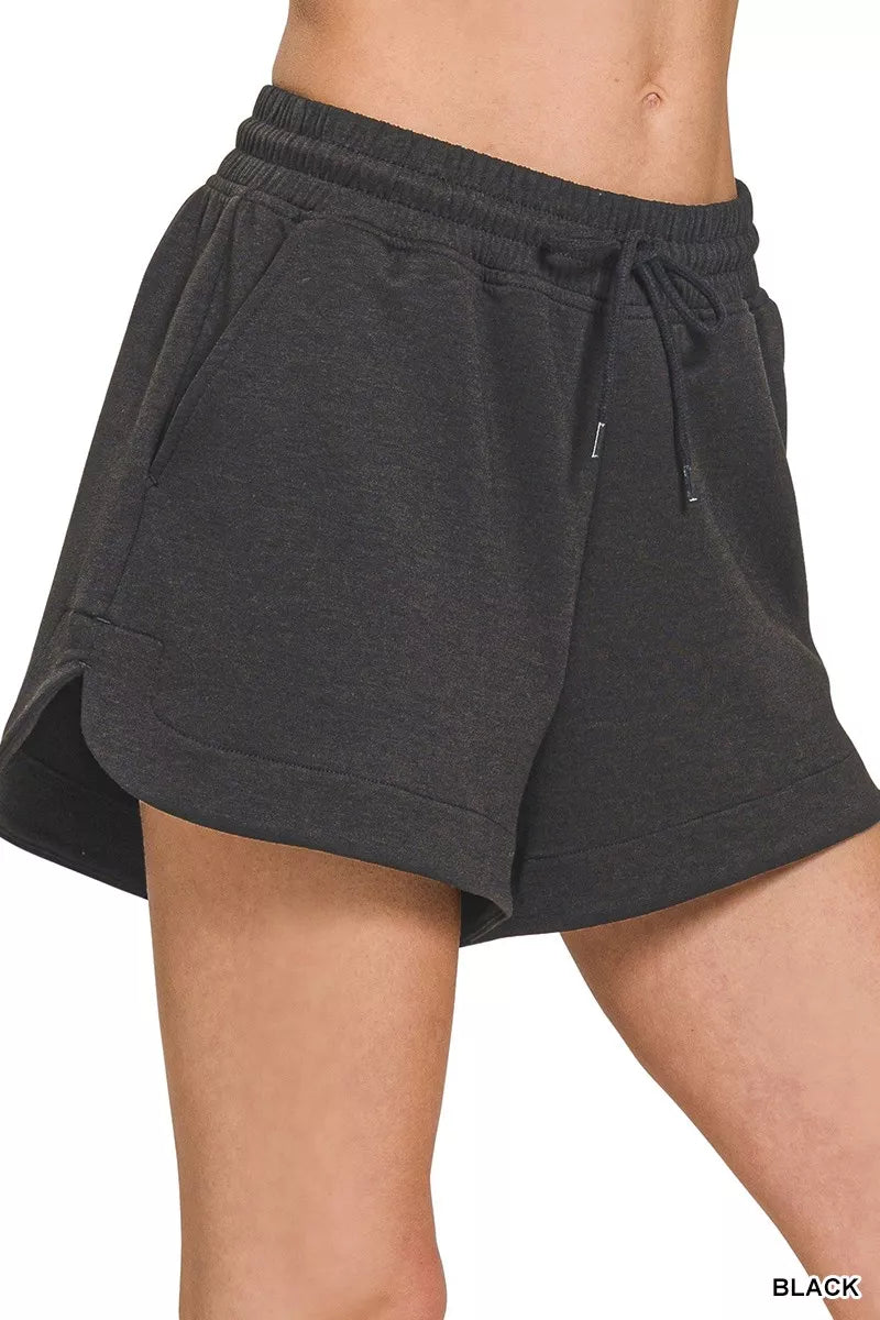 Black Zenana Scuba Elastic Waistband Shorts With Pocket