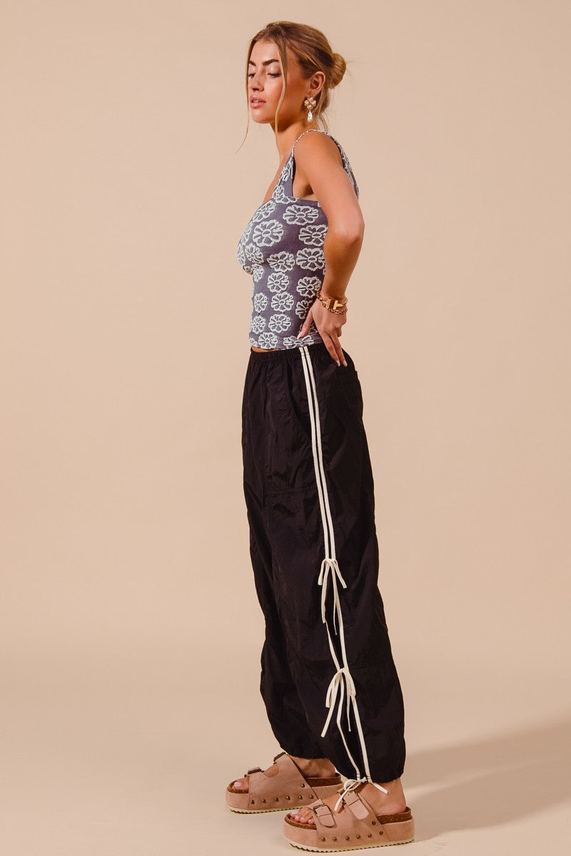 Black So Me Loose Fit Jogger Pants With Double Lined Side Detail