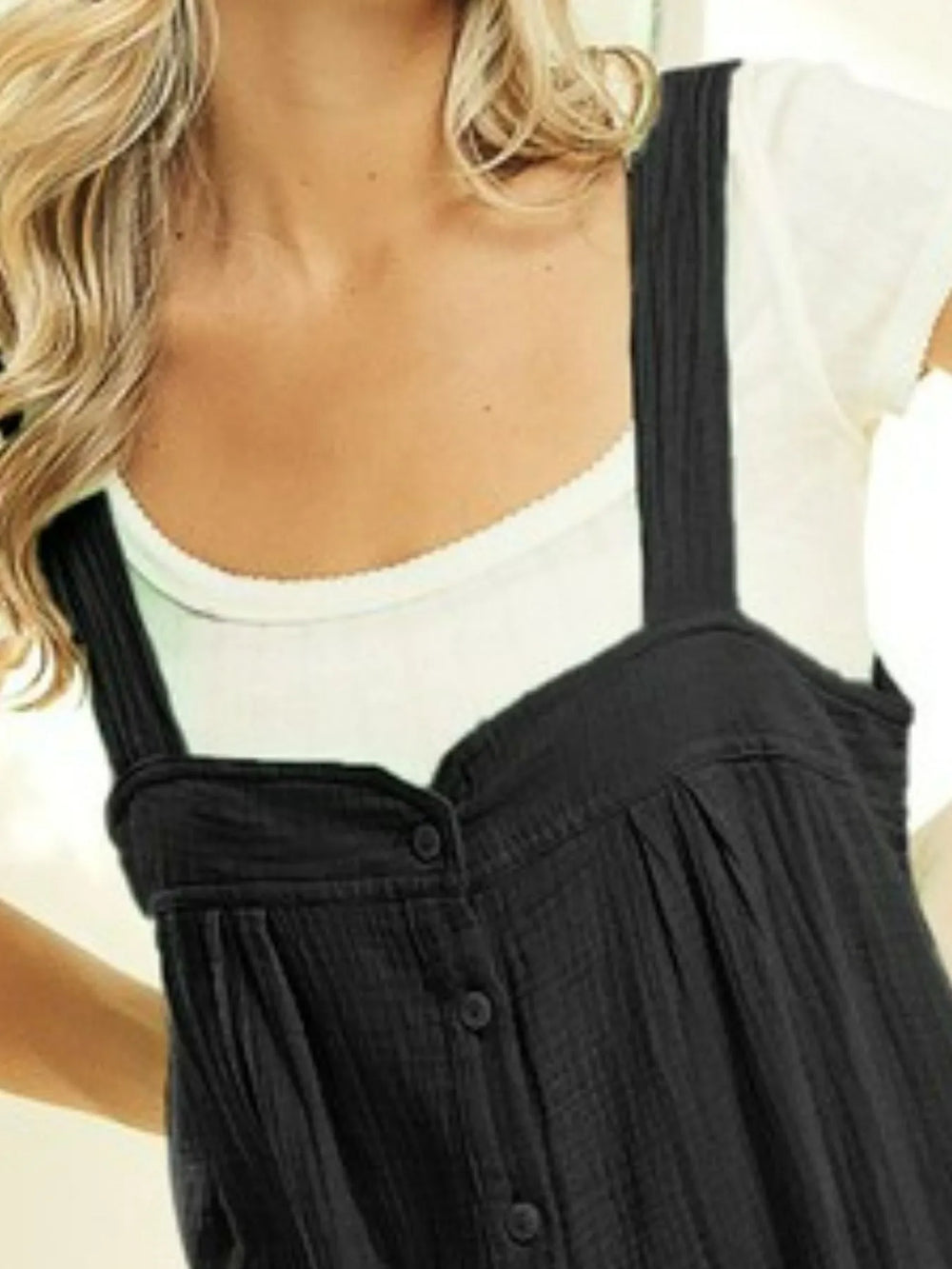 Black Bibi Gauze Buttoned Up Overall Jumpsuit With Pockets