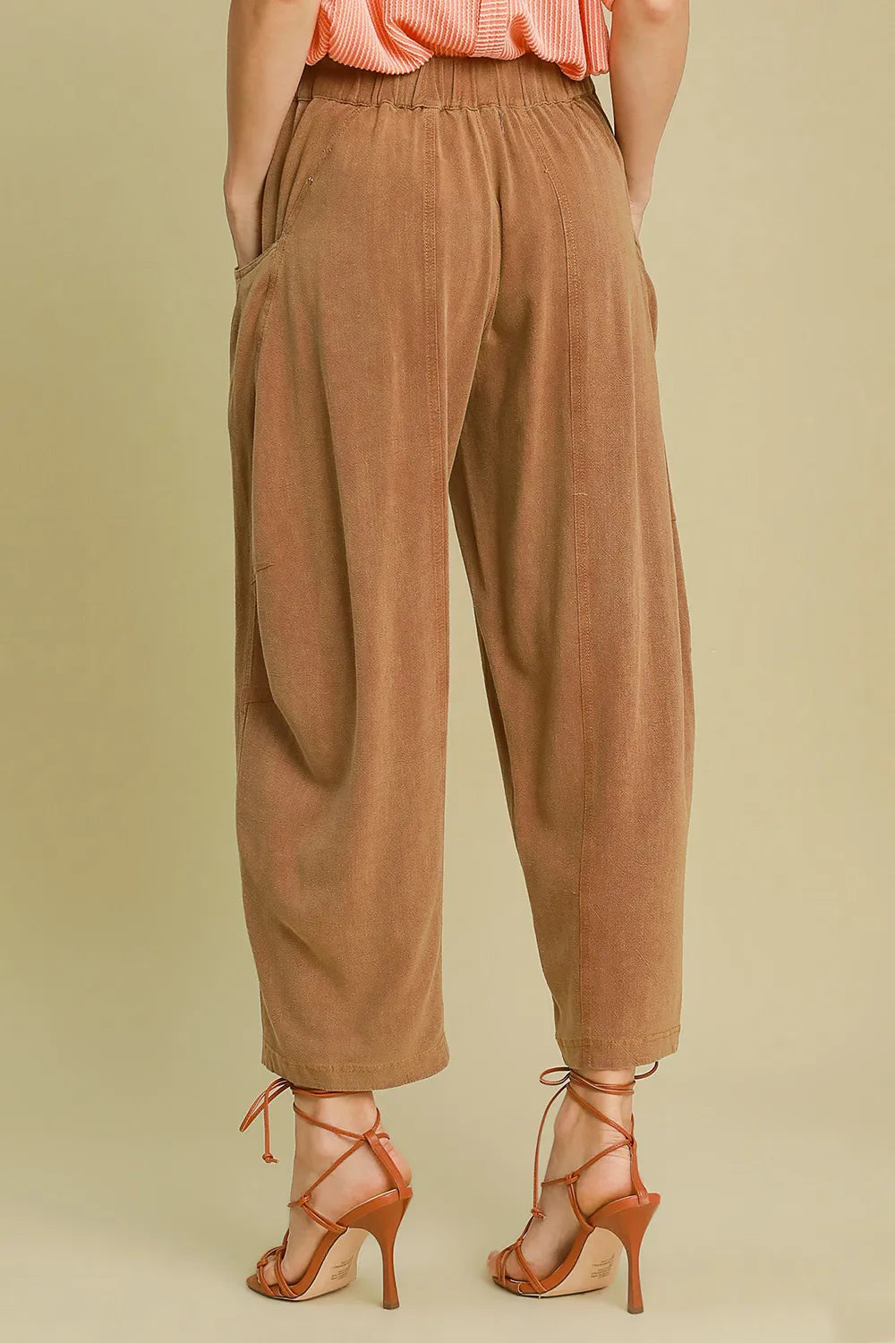 Caramel Umgee Elastic Waist Baggy Fit Pants With Pockets 1