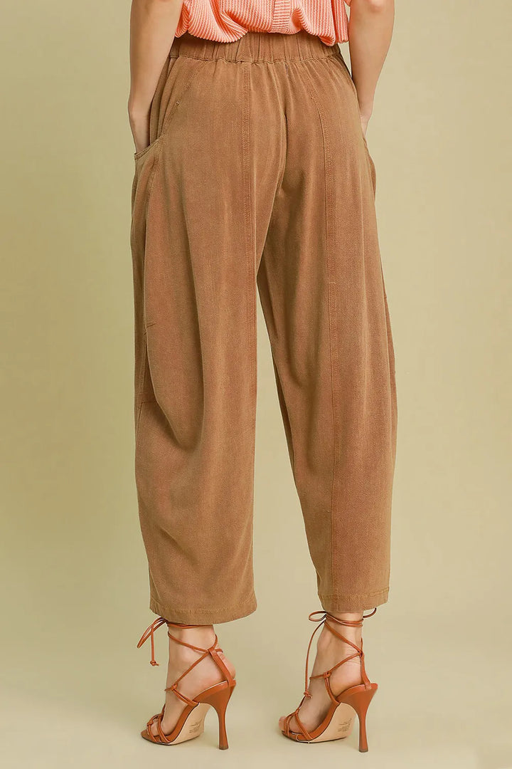 Caramel Umgee Elastic Waist Baggy Fit Pants With Pockets 1
