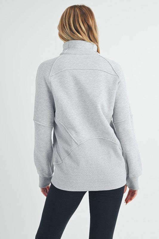 Light Gray Aemi Co Half Zip Raglan Sleeve Sweatshirt With Kangaroo Pocket 1