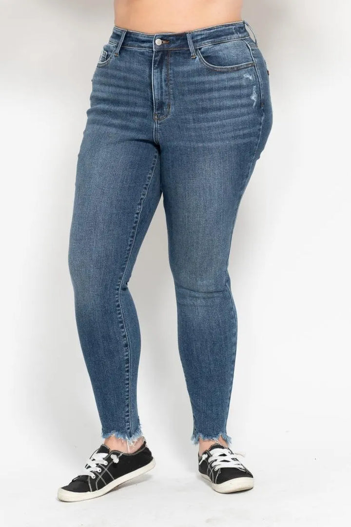 Medium Judy Blue Plus Size High Waist Skinny With Destroy Shark Bit Hem