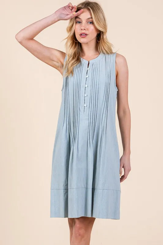 Lime N Chili Denim Pintuck Detail Sleeveless Midi Dress