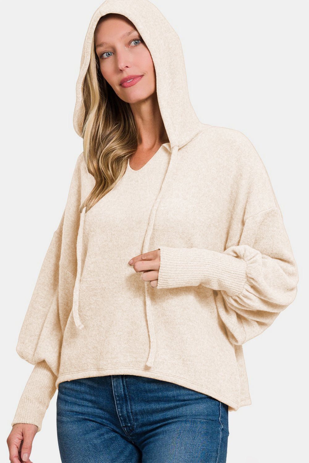 Zenana Brushed Hacci Drop Shoulder Cropped Hoodie 1
