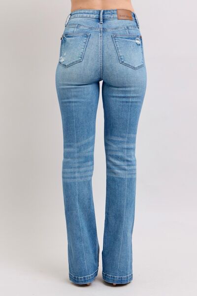 Medium Judy Blue Hw Tummy Control Vintage Wash Side Slit Slim Boot Jeans