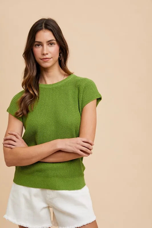 Moss Annie Wear Round Neck Short Sleeve Sweater