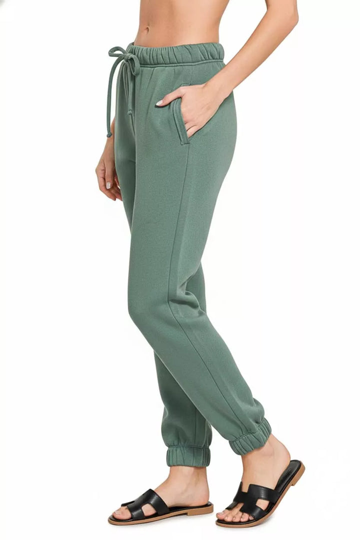 Ash Jade Zenana Fleece Drawstring Joggers With Pocket 3