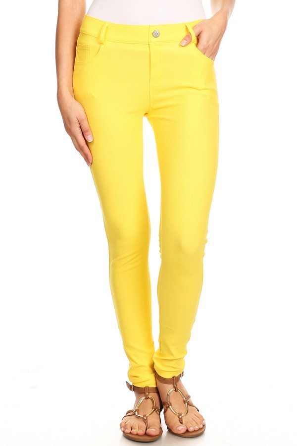 Khaki Cotton Blend 5 Pocket Skinny Jeggings