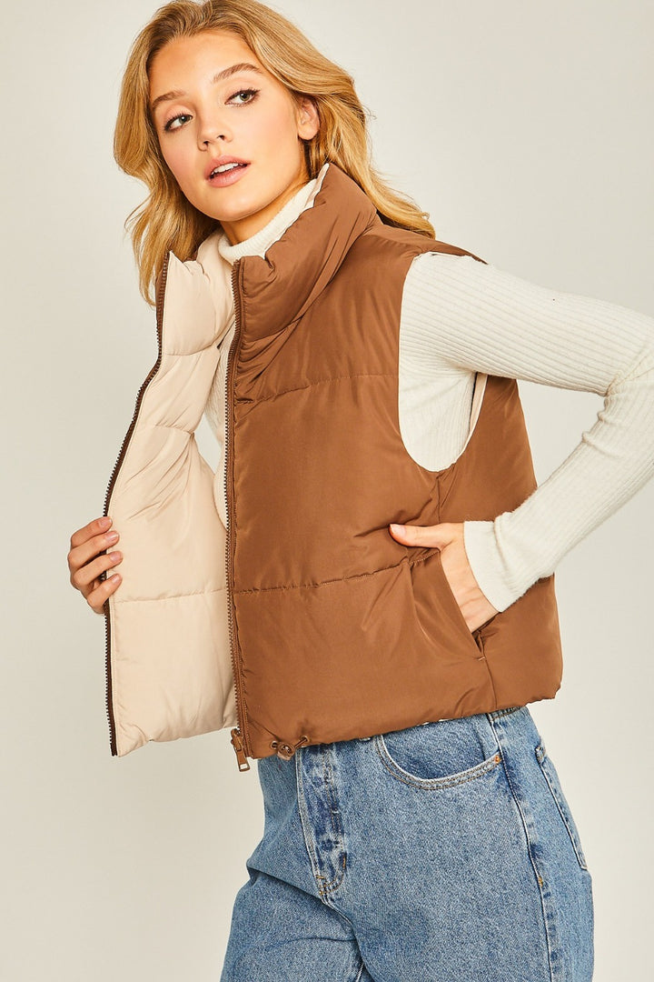 Cocoa Love Tree Zip Up Cropped Contrast Reversible Vest 1